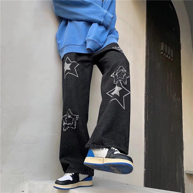 Baggy Jeans Y2K Emo Denim Pants Star Patchwork Hippie Cargo